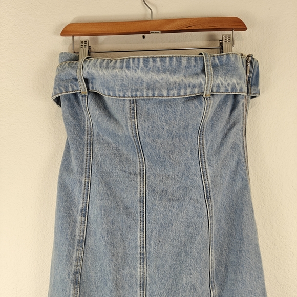 MESHKI Teddi Denim Strapless Mini Bodycon Dress Size LG - Picture 8 of 14